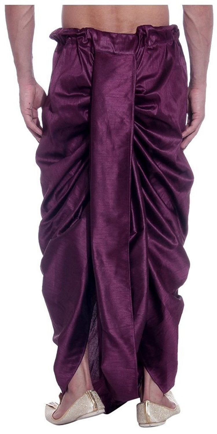 Royal Kurta Men's Art Silk Fine Quality Ready to Wear Free Size Dhoti Pant's Purple - Image 2