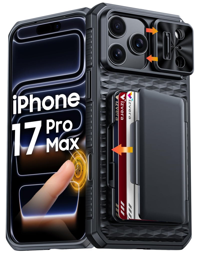Vizvera for iPhone 17 Pro Max Case Wallet RFID [Cards Holder][Camera Control][Lens Cover] Full Body Rugged Shockproof Silicone Protective Phone Case for iPhone 17 Pro Max 6.9"(Black) - Image 1