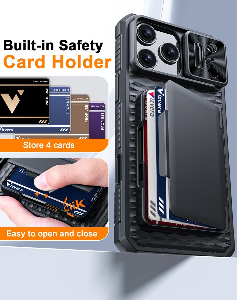 Vizvera for iPhone 17 Pro Max Case Wallet RFID [Cards Holder][Camera Control][Lens Cover] Full Body Rugged Shockproof Silicone Protective Phone Case for iPhone 17 Pro Max 6.9"(Black) - Image 4