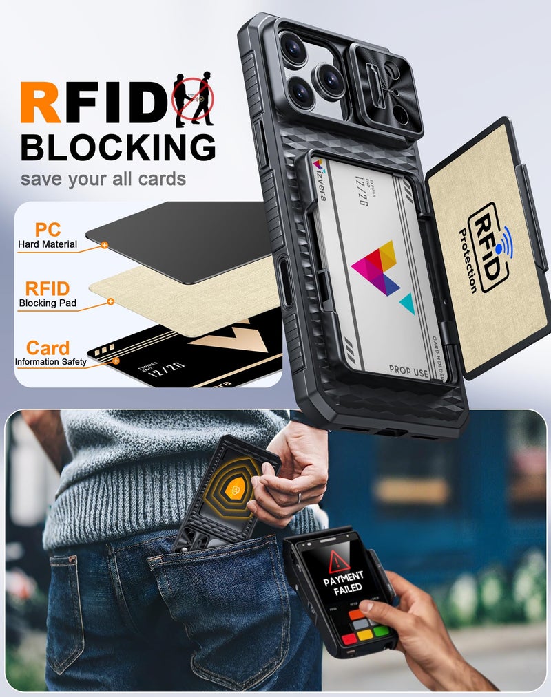 Vizvera for iPhone 17 Pro Max Case Wallet RFID [Cards Holder][Camera Control][Lens Cover] Full Body Rugged Shockproof Silicone Protective Phone Case for iPhone 17 Pro Max 6.9"(Black) - Image 3