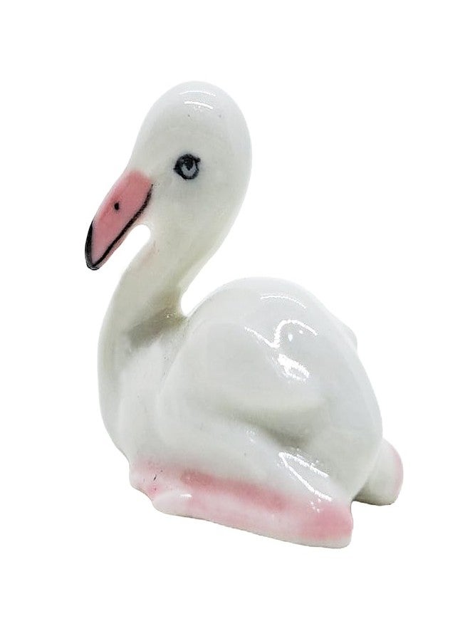 WitnyStore Tiny ¾ Inch Long Pink White Sitting Baby Flamingo Figurine - Miniature Hand Made Painted Ceramic Phoenicopterus roseus Birds Animals Porcelain Decorative Collectible Figurines Décor Gifts - Image 1