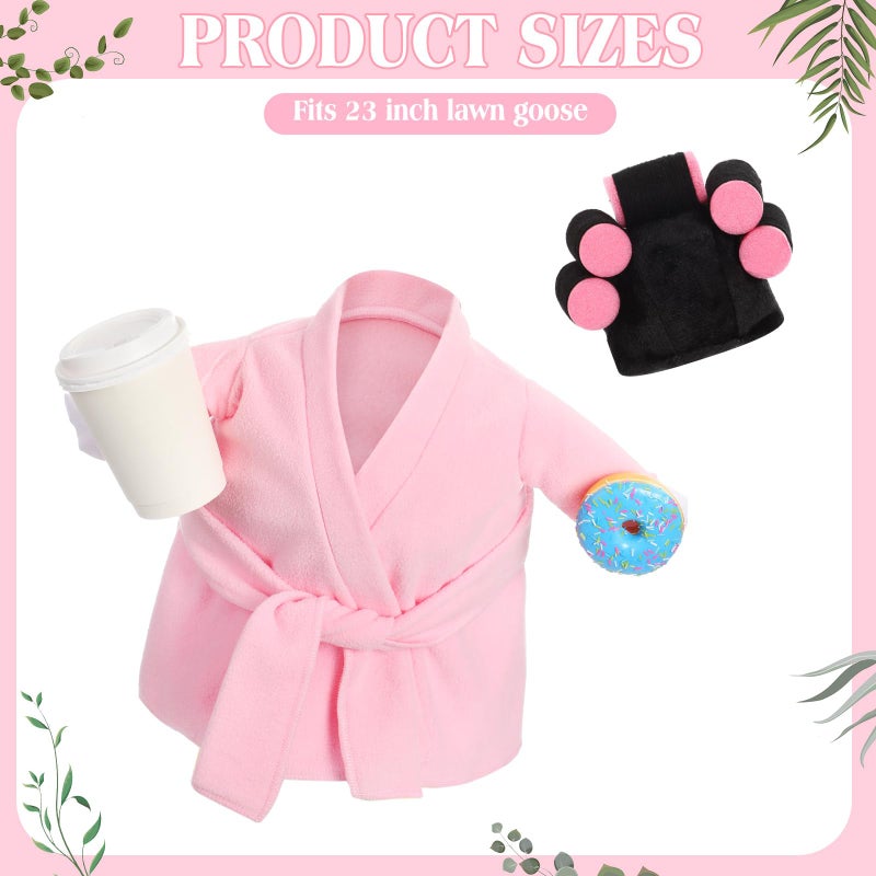 Shyyween Valentines Day Goose Outfit Lady Porch Goose Outfit for 23'' Cement Plastic Geese Summer Statue Clothes Pink Bathrobe Coffee Cup Curlers for Outdoor Garden Lawn Yard Patio Decoration - Image 2