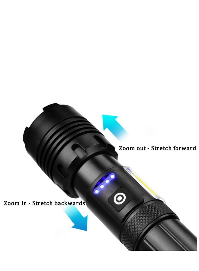 LED Flashlight, 10000 LM Super Bright Rechargeable Tactical Flashlight with Side Light, Power Bank Function, Type-C Fast Charging, Zoomable Waterproof Handheld Torch for Camping Hiking Outdoor Emergency - Image 4