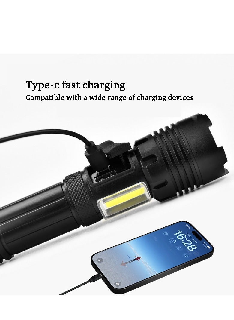 LED Flashlight, 10000 LM Super Bright Rechargeable Tactical Flashlight with Side Light, Power Bank Function, Type-C Fast Charging, Zoomable Waterproof Handheld Torch for Camping Hiking Outdoor Emergency - Image 3