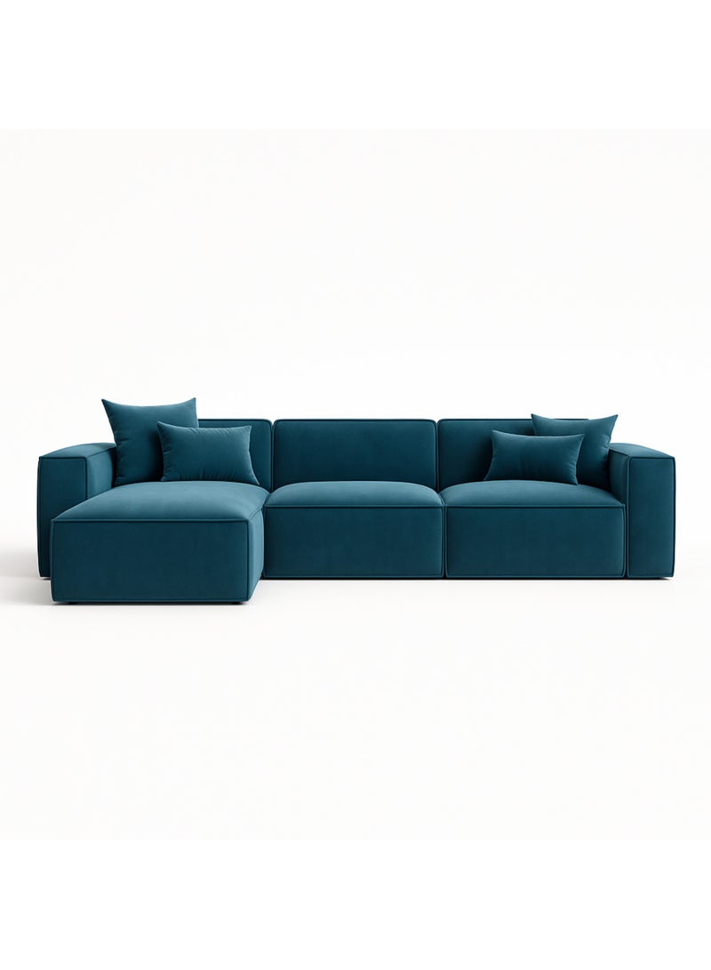 KUSTOMDECO KUSTOMDECO Luxury Carol Corner Sofa 3 Seater L-Shape Velvet Sofa | Modern Arabic Furniture, Fabric Cushion Back | Wood & Metal Frame, Elegant Cotton Upholstery | Living room furniture (Blue)  - Image 1