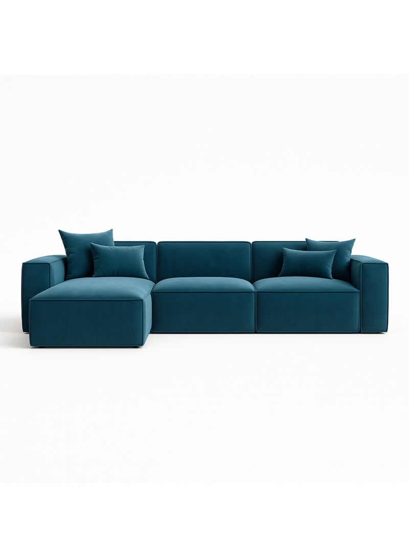 KUSTOMDECO KUSTOMDECO Luxury Carol Corner Sofa 3 Seater L-Shape Velvet Sofa | Modern Arabic Furniture, Fabric Cushion Back | Wood & Metal Frame, Elegant Cotton Upholstery | Living room furniture (Blue)  - Image 2