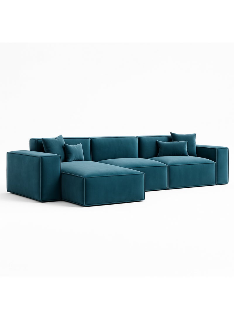 KUSTOMDECO KUSTOMDECO Luxury Carol Corner Sofa 3 Seater L-Shape Velvet Sofa | Modern Arabic Furniture, Fabric Cushion Back | Wood & Metal Frame, Elegant Cotton Upholstery | Living room furniture (Blue)  - Image 3