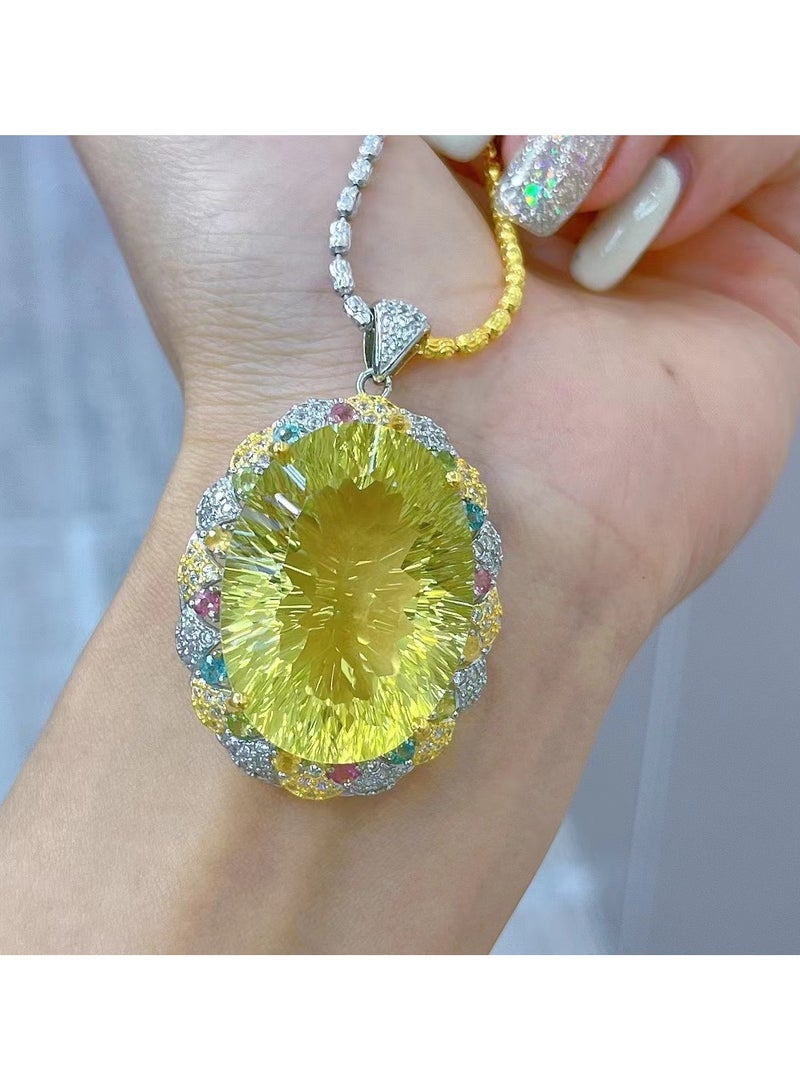 Fashion women 925 silver plated by white gold necklace pendant，With big size natural limon crystal gem stone necklace pendant，With national jewelry inspection certificate  - Image 2