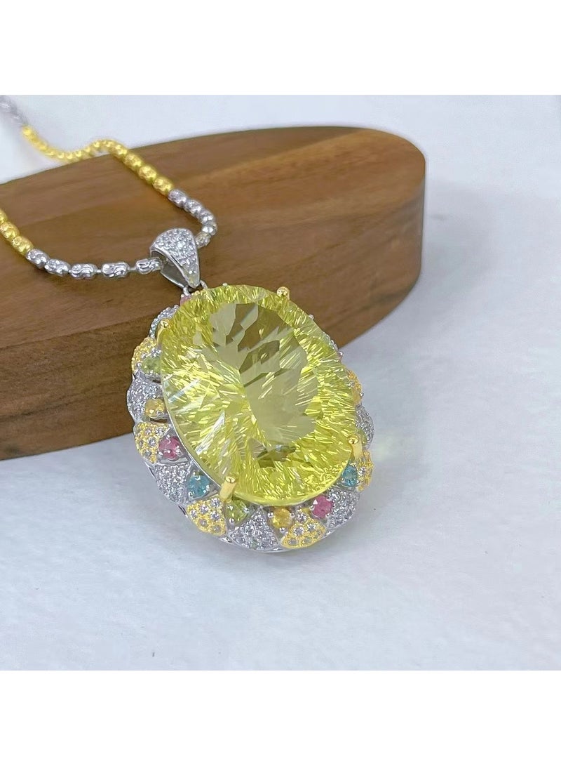 Fashion women 925 silver plated by white gold necklace pendant，With big size natural limon crystal gem stone necklace pendant，With national jewelry inspection certificate  - Image 3