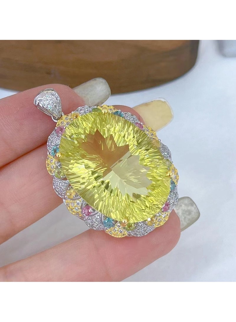 Fashion women 925 silver plated by white gold necklace pendant，With big size natural limon crystal gem stone necklace pendant，With national jewelry inspection certificate  - Image 4