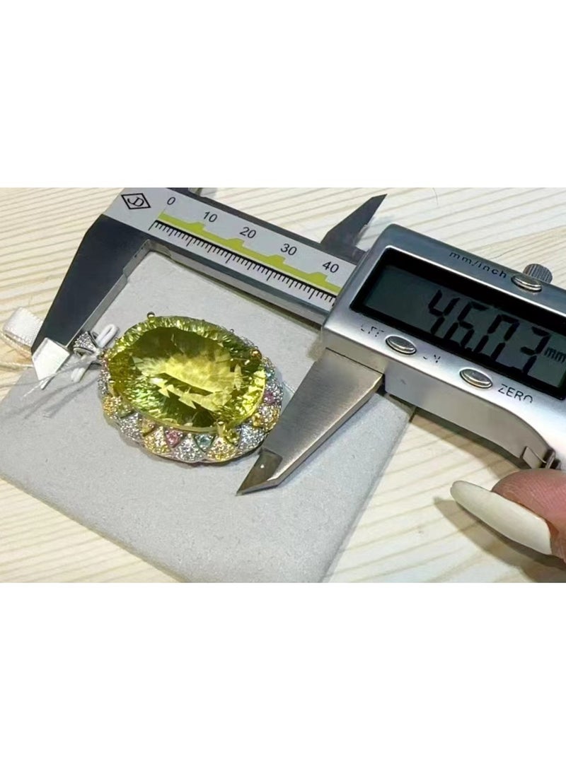 Fashion women 925 silver plated by white gold necklace pendant，With big size natural limon crystal gem stone necklace pendant，With national jewelry inspection certificate  - Image 5