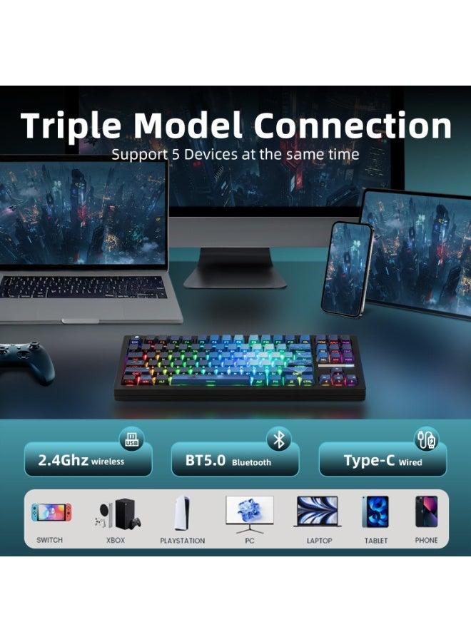 ZORNHER ZH870 Wireless Mechanical Gaming Keyboard,80% Blue Custom Creamy Sound Keyboard with Lighted Up Dye Sublimation PBT Keycaps,Pre-lubed Linear Switches,Hot-Swappable,RGB Backlit - Image 3