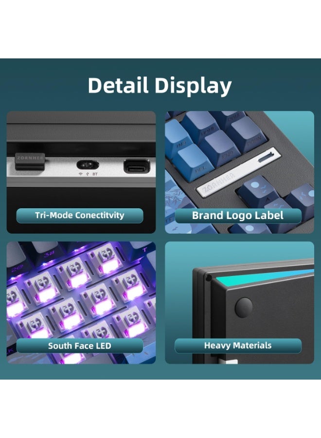ZORNHER ZH870 Wireless Mechanical Gaming Keyboard,80% Blue Custom Creamy Sound Keyboard with Lighted Up Dye Sublimation PBT Keycaps,Pre-lubed Linear Switches,Hot-Swappable,RGB Backlit - Image 5