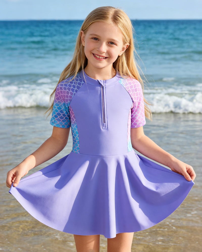 Ghteas Girls One Piece Swimsuits with Skirted Beach Bathing Suit for Kids Zip Front Summer 5t Modest Swimwear Swim Dress for 6t Swimsuit Girls Swimming Suits for Girl 5-6 Years Water Sports - Image 2