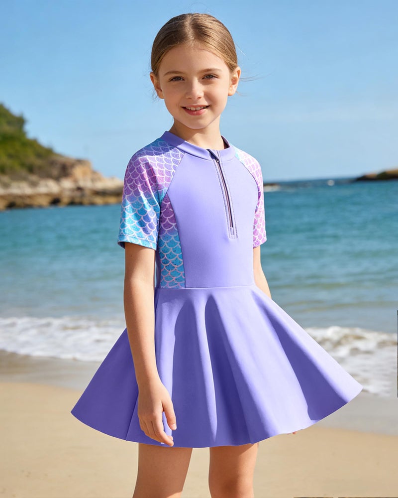 Ghteas Girls One Piece Swimsuits with Skirted Beach Bathing Suit for Kids Zip Front Summer 5t Modest Swimwear Swim Dress for 6t Swimsuit Girls Swimming Suits for Girl 5-6 Years Water Sports - Image 3