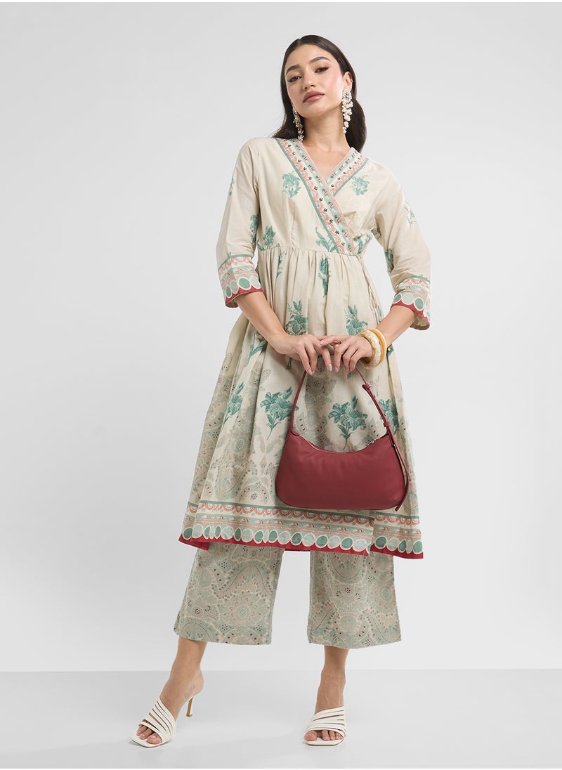 Biba Printed V-Neck Kurta & Pant Set  - Image 5