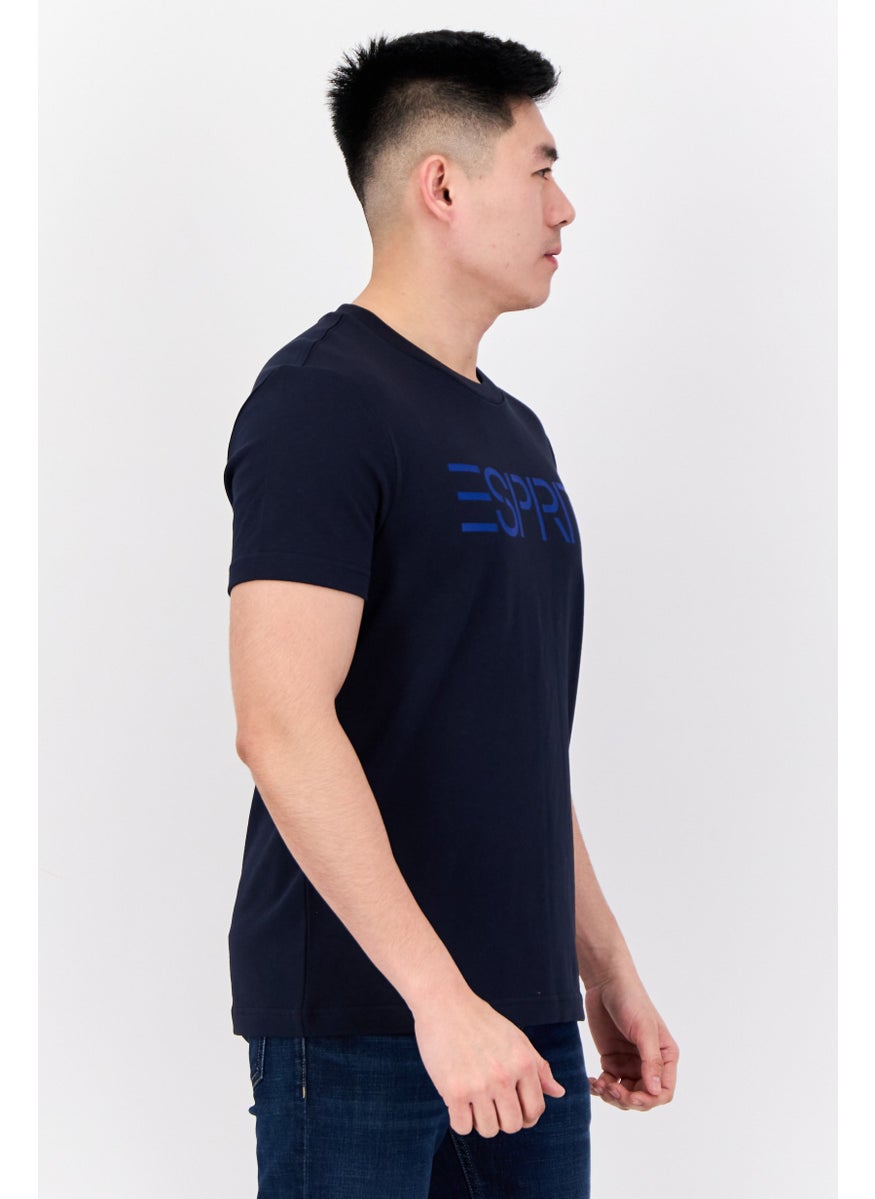 ESPRIT - Men Crew Neck Short Sleeve Brand Logo T-Shirt, Navy - Image 1