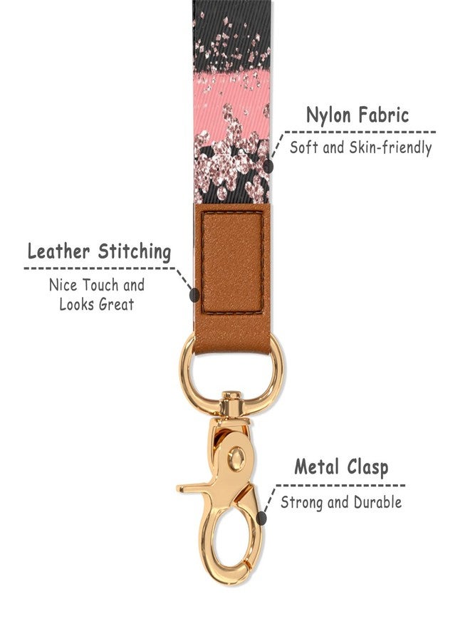 Hsxnam Wrist Lanyard Key Chain, Cute Wristlet Strap Keychain Holder for Women Men Car Keys ID Badges Card Wallet Phone Camera, Black Pink, 20CM - Image 3