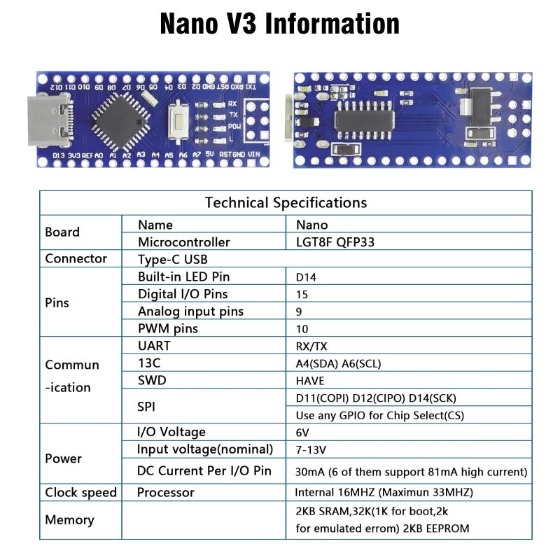 AYWHP 3PCS Nano V3.0 Board With Cable, ATmega328P, CH340G Chip 5V 16M, Microcontroller Compatible With Arduino (USB C Port) - Image 3