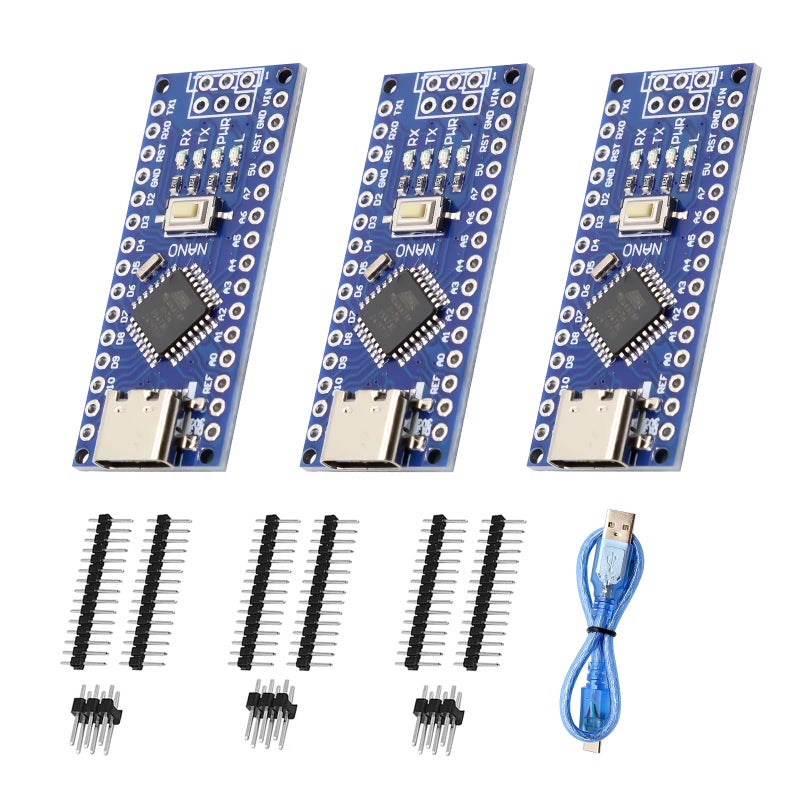 AYWHP 3PCS Nano V3.0 Board With Cable, ATmega328P, CH340G Chip 5V 16M, Microcontroller Compatible With Arduino (USB C Port) - Image 1