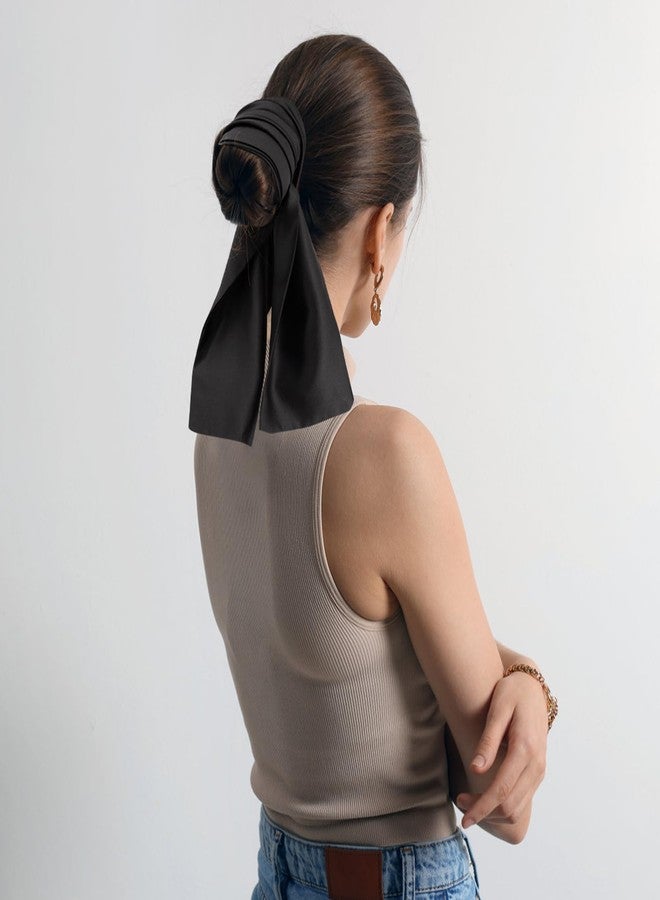 vimate Black Scarf for Women-Long Solid Satin Scarf for Neck Fashion Bag Accessories Hairscarf Hairband(Style 44-Black), 59*5.5‘’ - Image 2