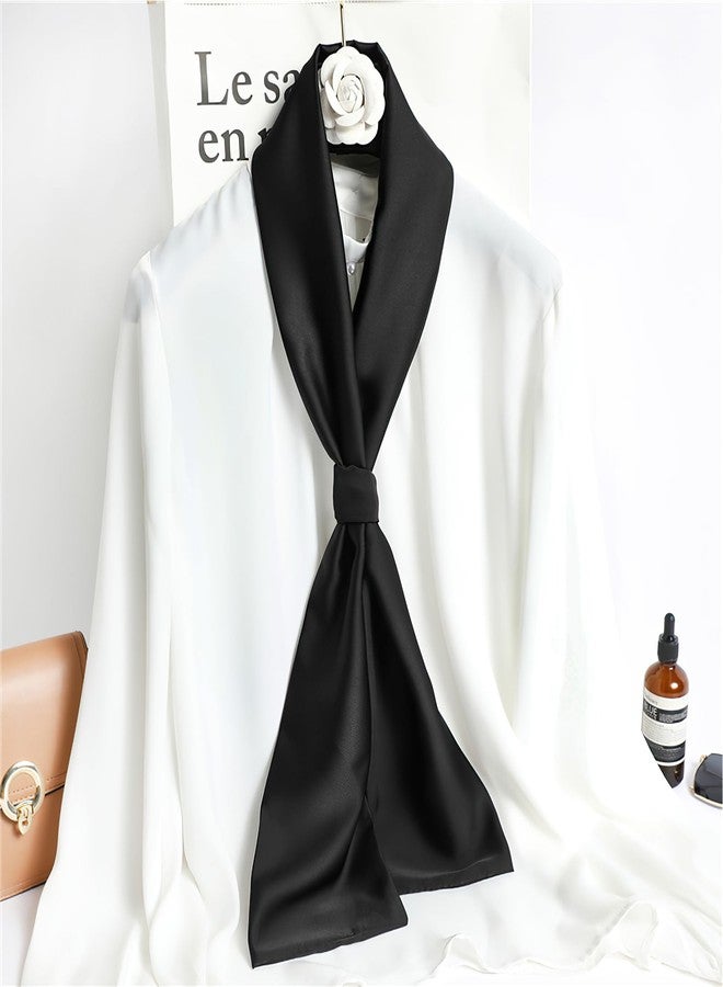 vimate Black Scarf for Women-Long Solid Satin Scarf for Neck Fashion Bag Accessories Hairscarf Hairband(Style 44-Black), 59*5.5‘’ - Image 3