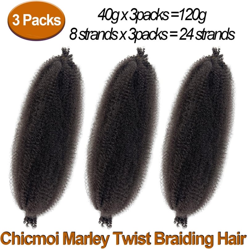 Chicmoi 16 Inch Springy Afro Twist Hair Color 4 Dark Brown Braiding Hair for Soft Locs Twisted Up Braiding Hair 3 Packs Pre Fluffed Twist Crochet Hair Extension for Black Women (16 inch (Pack of 3), 4#) - Image 4
