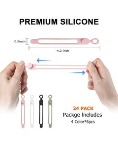 Generic 24 Pieces Silicone Cable Tie Organizer For Bundling Headphones, Phone Chargers, Computer Cords, Reusable Cable Tie Organizer For Home, Office, Kitchen, School (4 Colors)  - Image 2