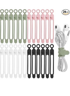 Generic 24 Pieces Silicone Cable Tie Organizer For Bundling Headphones, Phone Chargers, Computer Cords, Reusable Cable Tie Organizer For Home, Office, Kitchen, School (4 Colors)  - Image 1
