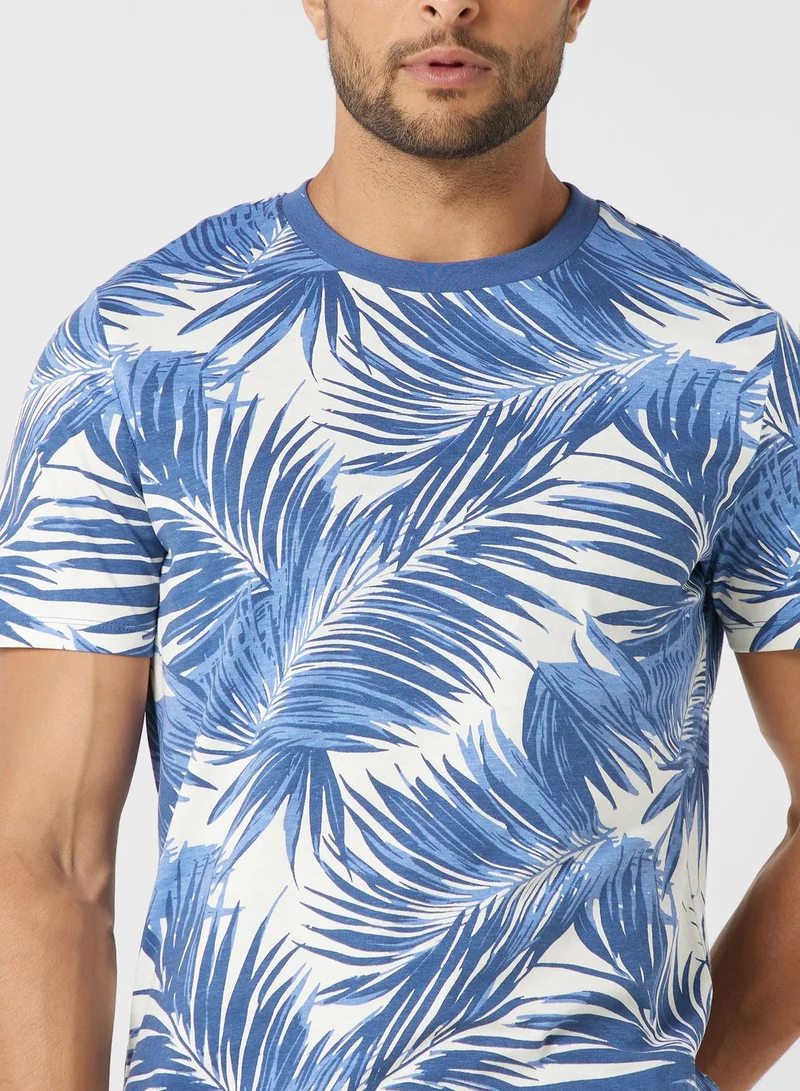 Mango Man Palm Print Crew Neck T-Shirt