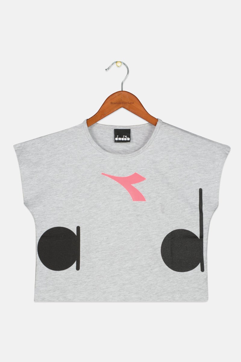 DIADORA Kids Girl Cap Sleeve Brand Logo Sportswear Tops, Gray Combo - Image 1