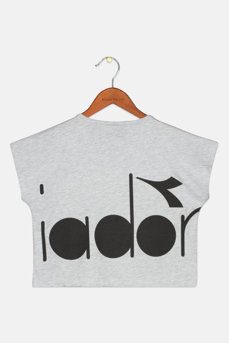 DIADORA Kids Girl Cap Sleeve Brand Logo Sportswear Tops, Gray Combo - Image 2