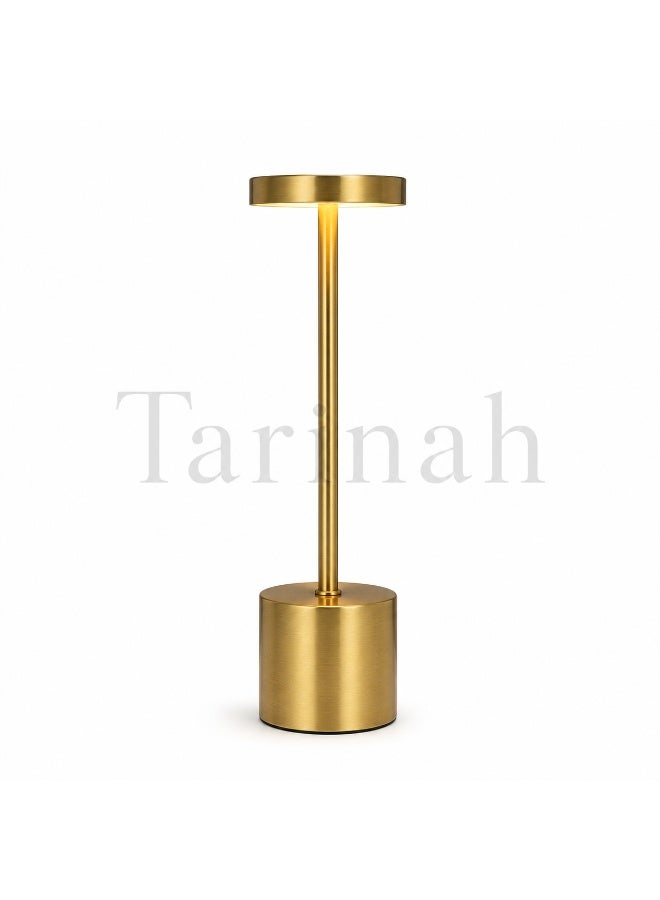مصباح طاولة LED لاسلكي قابل للشحن مع تحكم باللمس وإضاءة قابلة للتعتيم - ذهبي معدني فاخر - Image 1