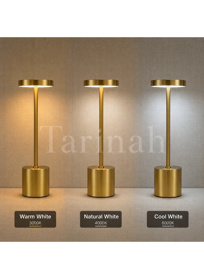 مصباح طاولة LED لاسلكي قابل للشحن مع تحكم باللمس وإضاءة قابلة للتعتيم - ذهبي معدني فاخر - Image 5