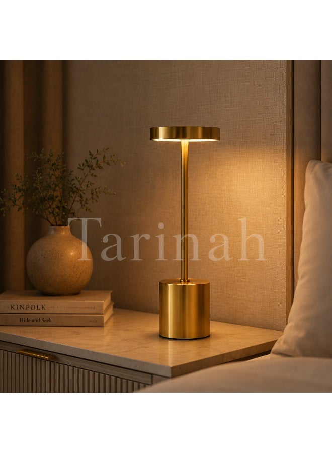 مصباح طاولة LED لاسلكي قابل للشحن مع تحكم باللمس وإضاءة قابلة للتعتيم - ذهبي معدني فاخر - Image 2