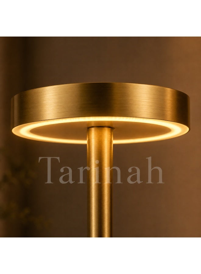 مصباح طاولة LED لاسلكي قابل للشحن مع تحكم باللمس وإضاءة قابلة للتعتيم - ذهبي معدني فاخر - Image 4