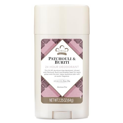Nubian Heritage Nubian Heritage AluminumFree Deodorant Patchouli  Buriti  Natural Deodorant with Organic Shea Butter Rosehip Oil and Aloe Vera 225 Oz