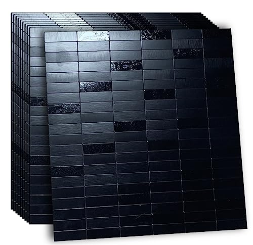 XUANINY Peel and Stick Tile Backsplash Self- Adhesive Wall Tiles Aluminum Mosaic Sticker for Kitchen (11.33"x11.85" Per Sheet, Pack of 10 pcs) (Black Brushed 10) - Image 1