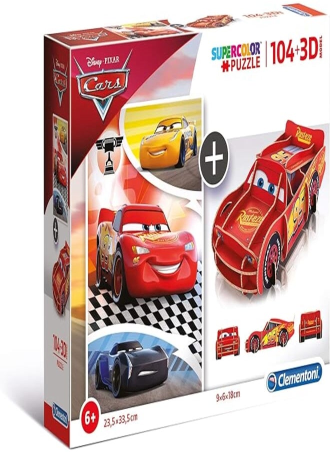 Clementoni Clementoni puzzle 3d disney pixar cars 104 pieces boy toys, girl toys, birthday gift, Christmas gift, growth, fun, for kids. 