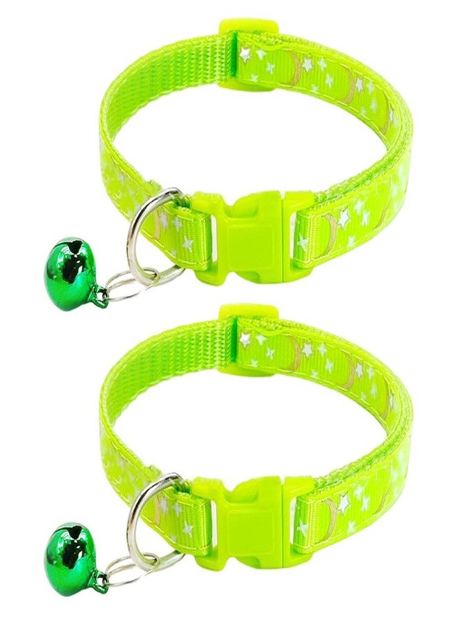 CCUUHJ Reflective Cat Collars Breakaway with Bell Moons Stars 2 Pack Girl Boy Pet Kitten Collar Adjustable 7.5-12.5 Inch (Green) - Image 1