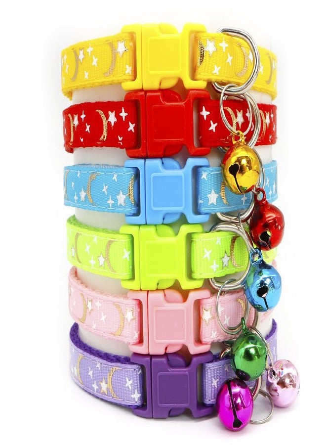 CCUUHJ Reflective Cat Collars Breakaway with Bell Moons Stars 2 Pack Girl Boy Pet Kitten Collar Adjustable 7.5-12.5 Inch (Green) - Image 3