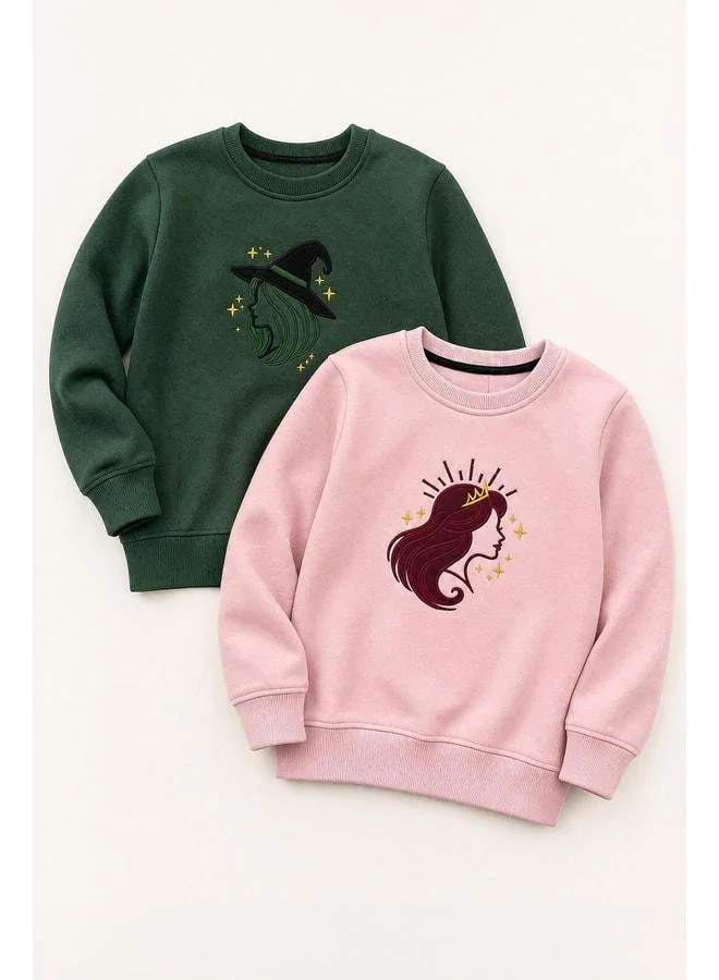 Perendi Girl's Appliqué Embroidered Bike Neck 2-Piece Sweatshirt.