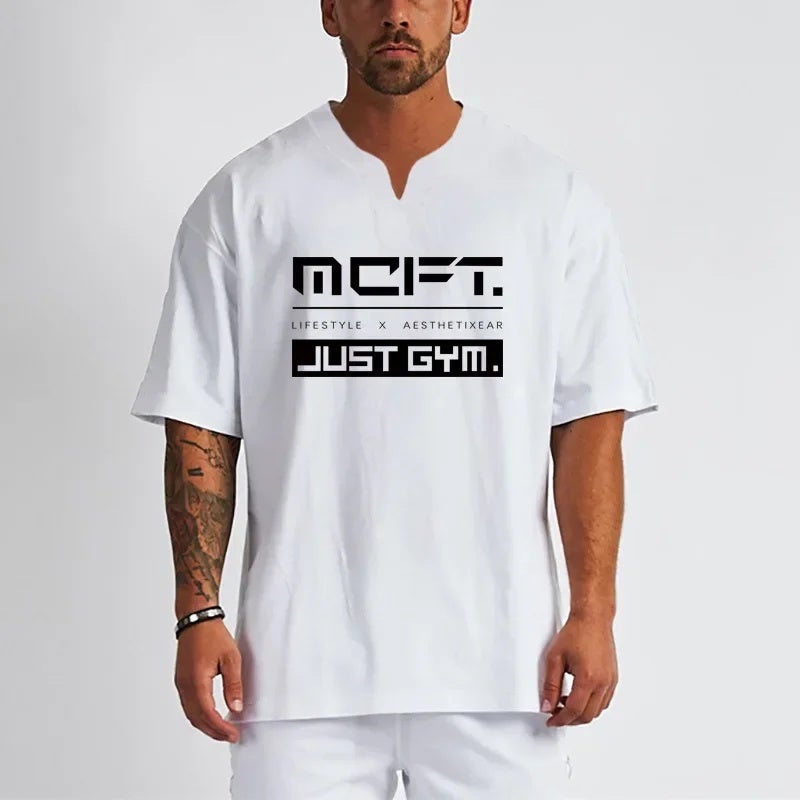 Summer fashion brand fitness T-shirt men''s drop shoulder plus size top muscle training clothes breathable sports short sleeve men - Image 3