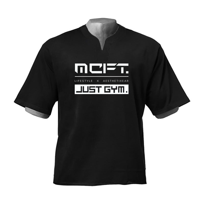 Summer fashion brand fitness T-shirt men''s drop shoulder plus size top muscle training clothes breathable sports short sleeve men - Image 1