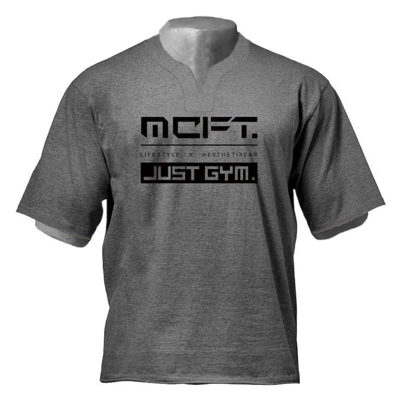 Summer fashion brand fitness T-shirt men''s drop shoulder plus size top muscle training clothes breathable sports short sleeve men - Image 2