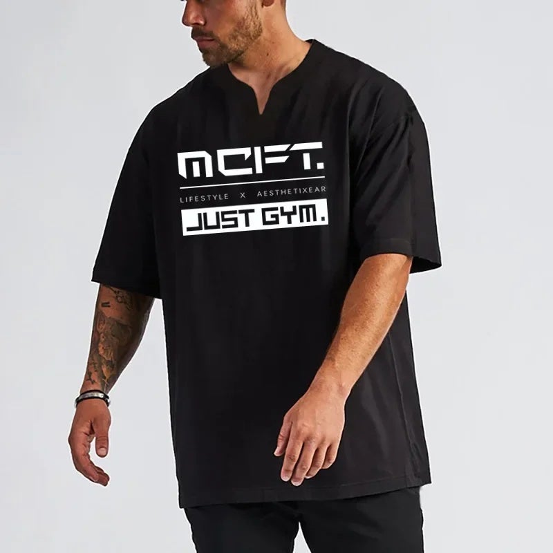 Summer fashion brand fitness T-shirt men''s drop shoulder plus size top muscle training clothes breathable sports short sleeve men - Image 4