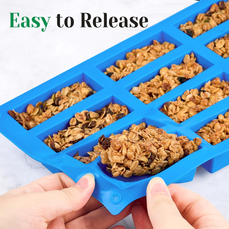 CLUEWR 3 PCS Granola Bar Mold, 12 Cavity Rectangle Silicone Bar Mold for Baking Chocolate/Candy/Protein/Energy Bar, Caramel, Truffle, Brownie, Cheesecake, Ganache, Butter - Image 4