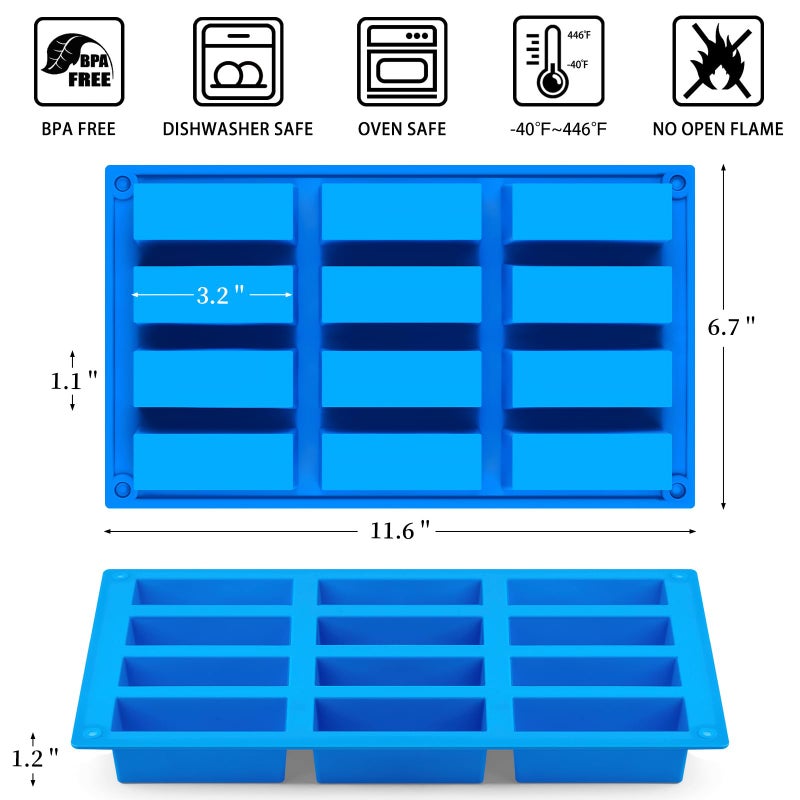 CLUEWR 3 PCS Granola Bar Mold, 12 Cavity Rectangle Silicone Bar Mold for Baking Chocolate/Candy/Protein/Energy Bar, Caramel, Truffle, Brownie, Cheesecake, Ganache, Butter - Image 2