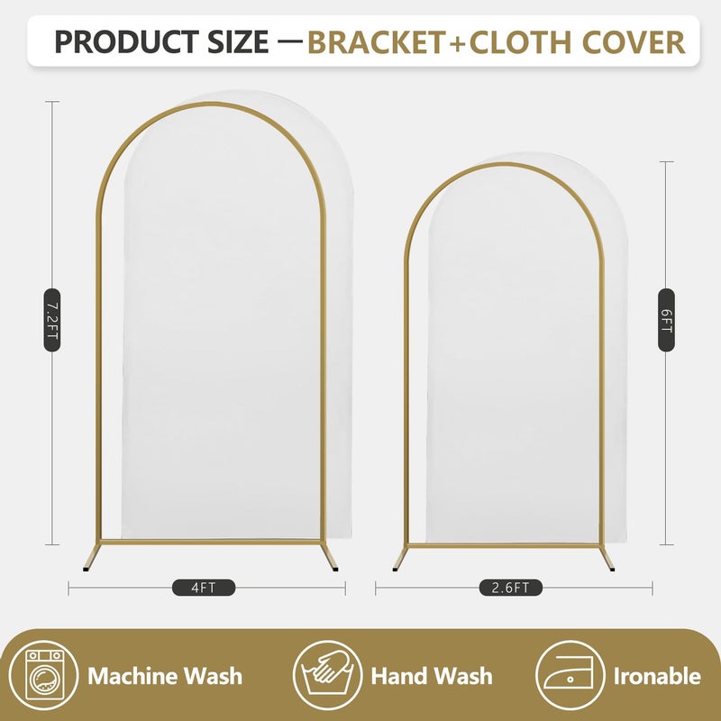 Holldoor Arch Backdrop Stand and Cover Set, 2 Metal Balloon Arch Backdrop 7.2ft 6ft, Gold Arched Stand Frame for Wedding, Parties,Birthday,Decorations (White,7.2ft+6ft) - Image 2