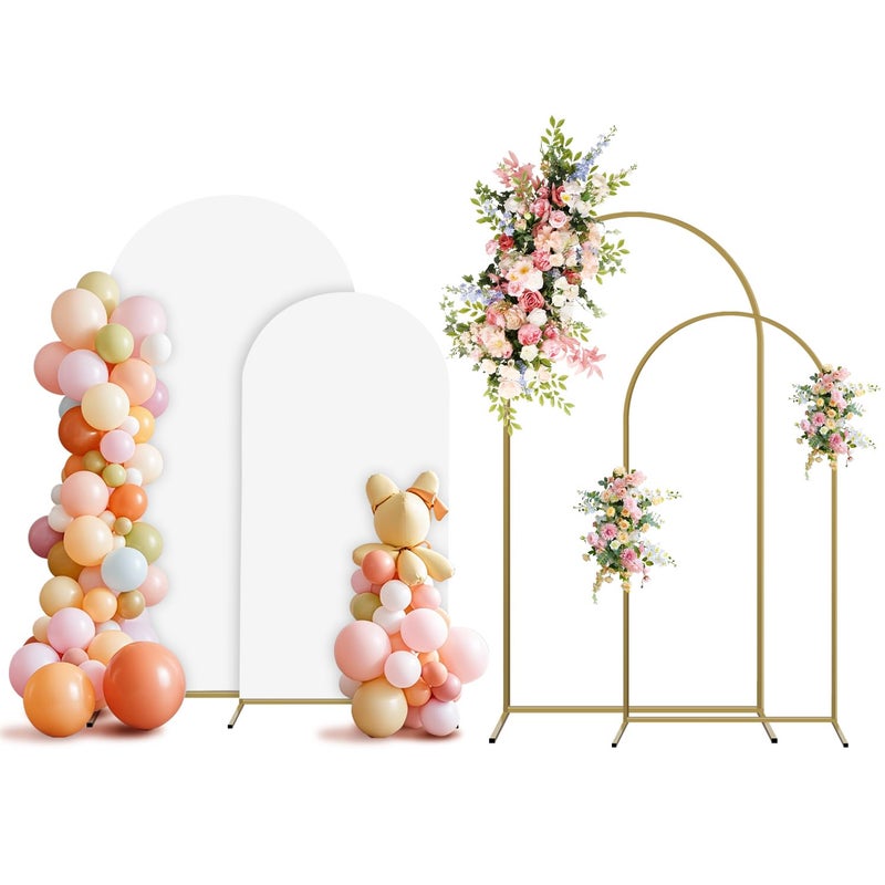 Holldoor Arch Backdrop Stand and Cover Set, 2 Metal Balloon Arch Backdrop 7.2ft 6ft, Gold Arched Stand Frame for Wedding, Parties,Birthday,Decorations (White,7.2ft+6ft) - Image 1